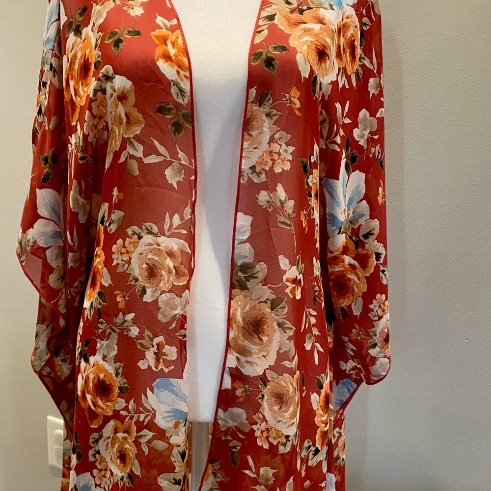 Woman open cardigan light soft flowers design polyester New Size XL